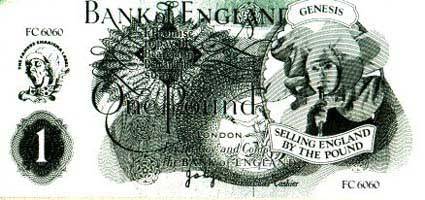 Selling England by the Pound gimmick - promo fake pound note, given away for free at the time of the album (1973-1974)