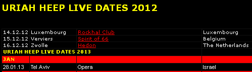 הופעות להקת אוריה היפ 2012 ו-2013